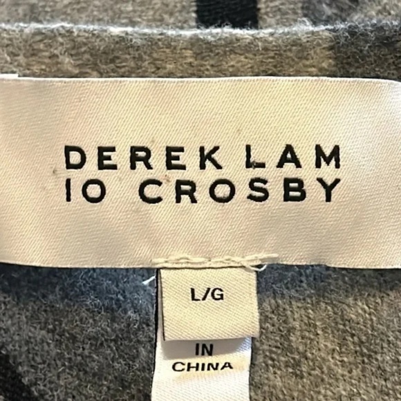 Derek Lam 10 Crosby Striped Wool Open Front Cardigan Sweater Gray Black Sz Large - Picture 6 of 11